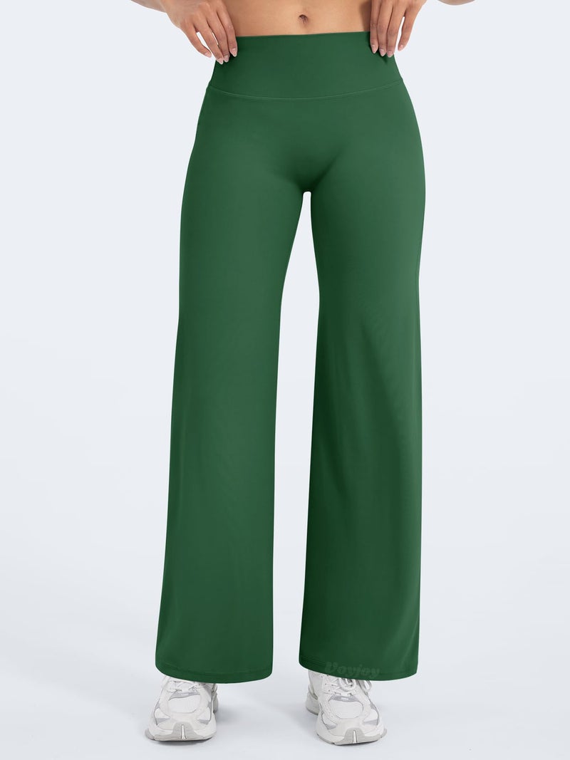 VOYJOY Straight Leggings Bottoms Wide Leg Pants for Women 29"/ 31.5"/33"/35" High Waist Stretch Casual Sweatpants Dark Green - Image 5