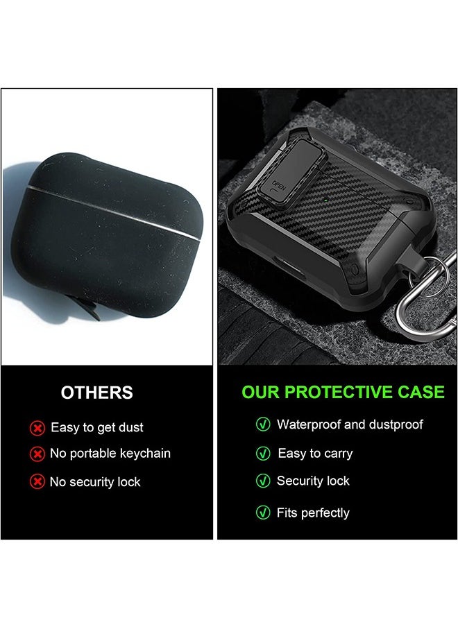 Compatible with AirPods Pro 2 Case, Protective Case with Lock, Hard Shell Rugged Shockproof Cover，Designed for AirPods Pro 2 - Pink (Black)