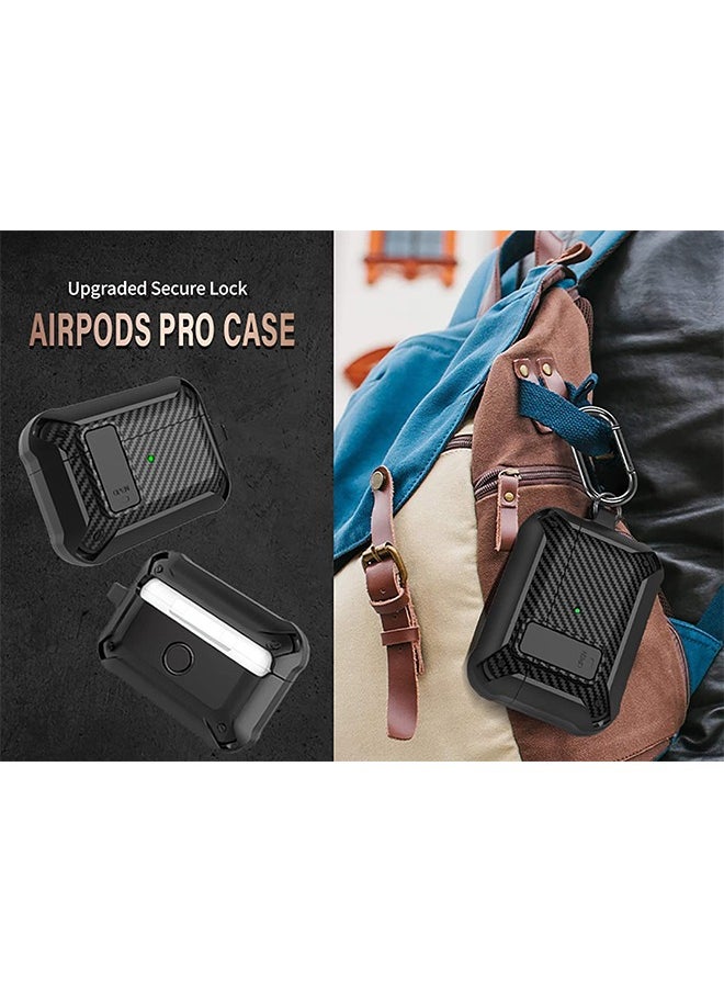 Compatible with AirPods Pro 2 Case, Protective Case with Lock, Hard Shell Rugged Shockproof Cover，Designed for AirPods Pro 2 - Pink (Black)