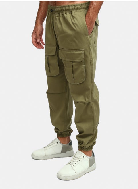 Solid Olive Cargo with Elastic Waist And Drawstring