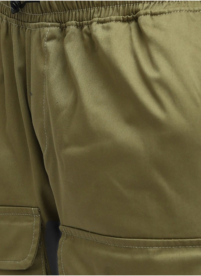 Solid Olive Cargo with Elastic Waist And Drawstring