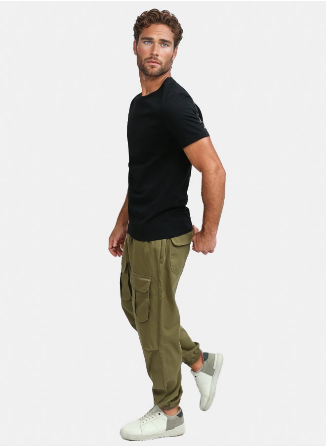 Solid Olive Cargo with Elastic Waist And Drawstring