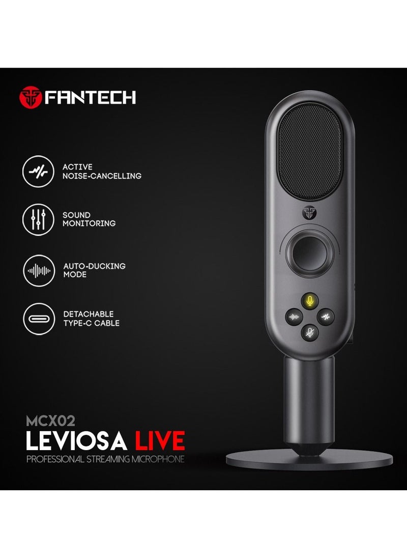 FANTECH - FANTECH Leviosa MCX02 Professional Smart Microphone with Mobile and PC USB Interface, Cardioid Polar Pattern, Gaming or Podcast Recording Device, Noise Cancelling and Audio Sharing - Image 1