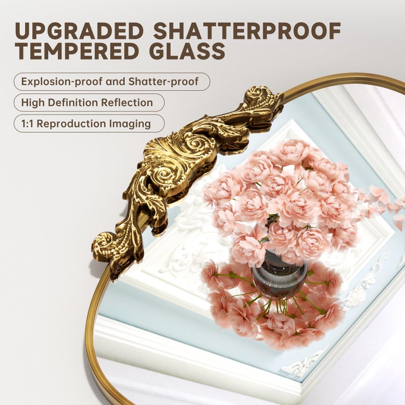 Hasipu Vintage Arched Bathroom Mirror, 48"x 30" Retro Wall Mounted Vanity Mirror with Carved Pattern Top and Aluminum Frame, Antique Decorative Mirror for Hanging or Leaning - Image 4