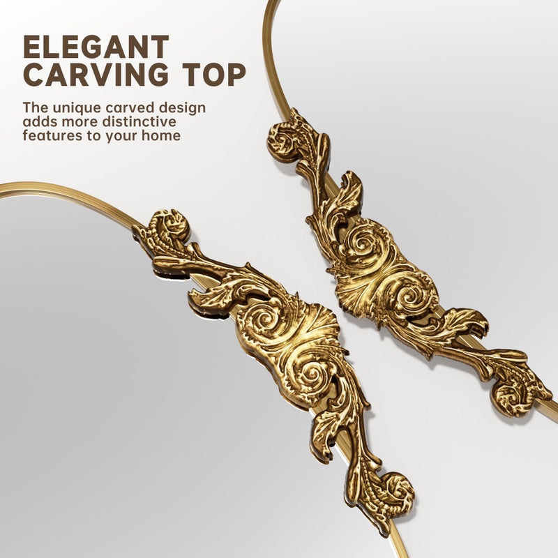 Hasipu Vintage Arched Bathroom Mirror, 48"x 30" Retro Wall Mounted Vanity Mirror with Carved Pattern Top and Aluminum Frame, Antique Decorative Mirror for Hanging or Leaning - Image 5