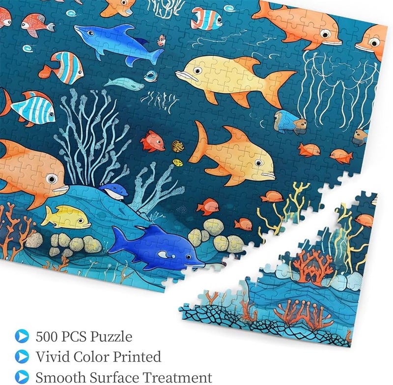 لغز أحجية أسماك عالم تحت الماء الأزرق فايا 500 قطعة للبالغين ديكور المنزل - Image 3