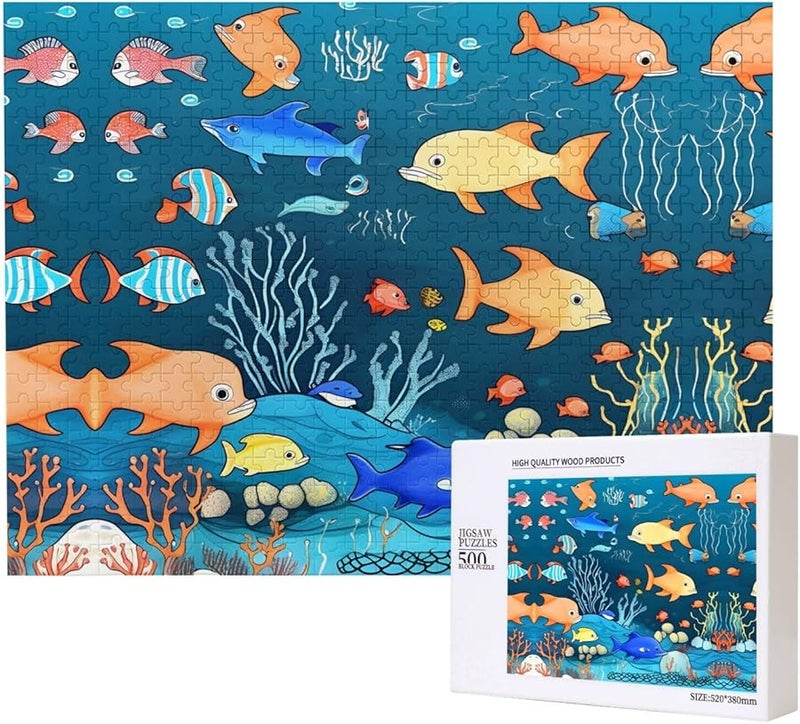 لغز أحجية أسماك عالم تحت الماء الأزرق فايا 500 قطعة للبالغين ديكور المنزل - Image 1