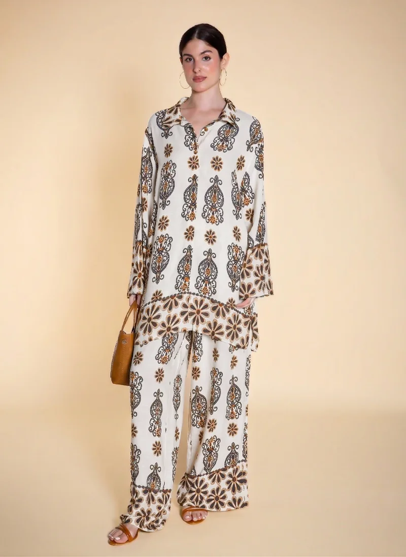 شايبس PRINTED LINEN BLEND SHIRT SET
