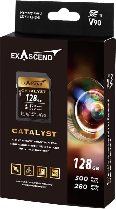 Exascend 64G/128G Catalyst SD Card, C10, U3, V90, up to 300MB/s, Compatible with Canon, Nikon, Panasonic and Other Cameras. (128GB) - Image 2