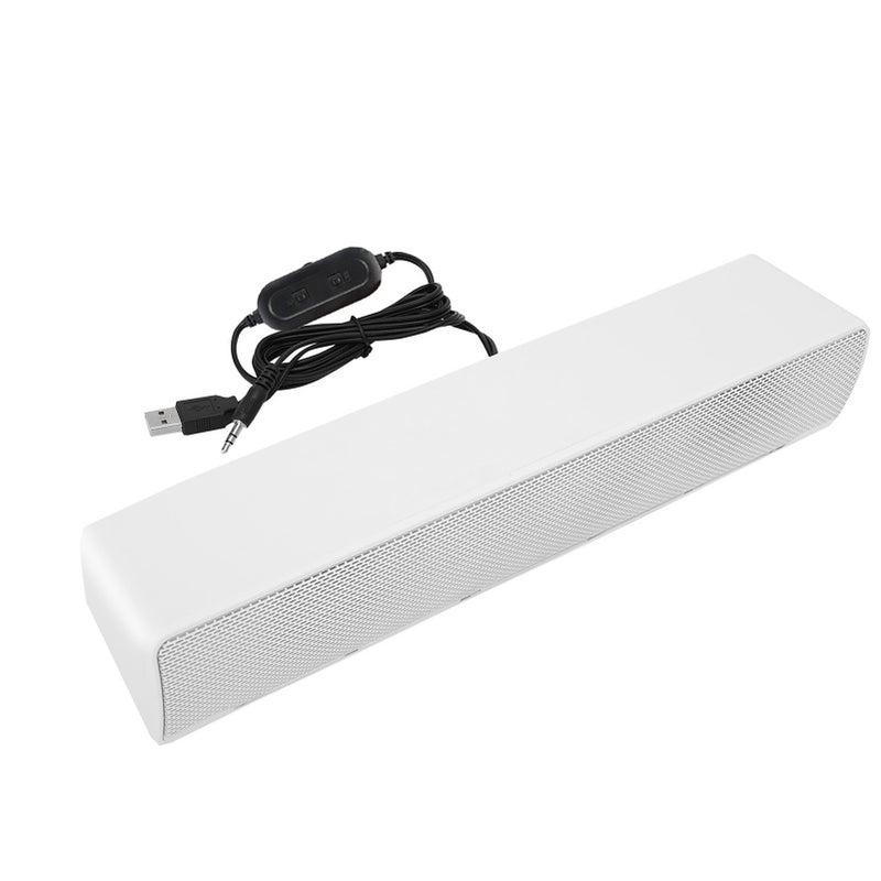 USB Wired Stereo Soundbar Music Player Bass Surround Sound Box 3.5mm Input for PC Cellphones (White) - Image 3