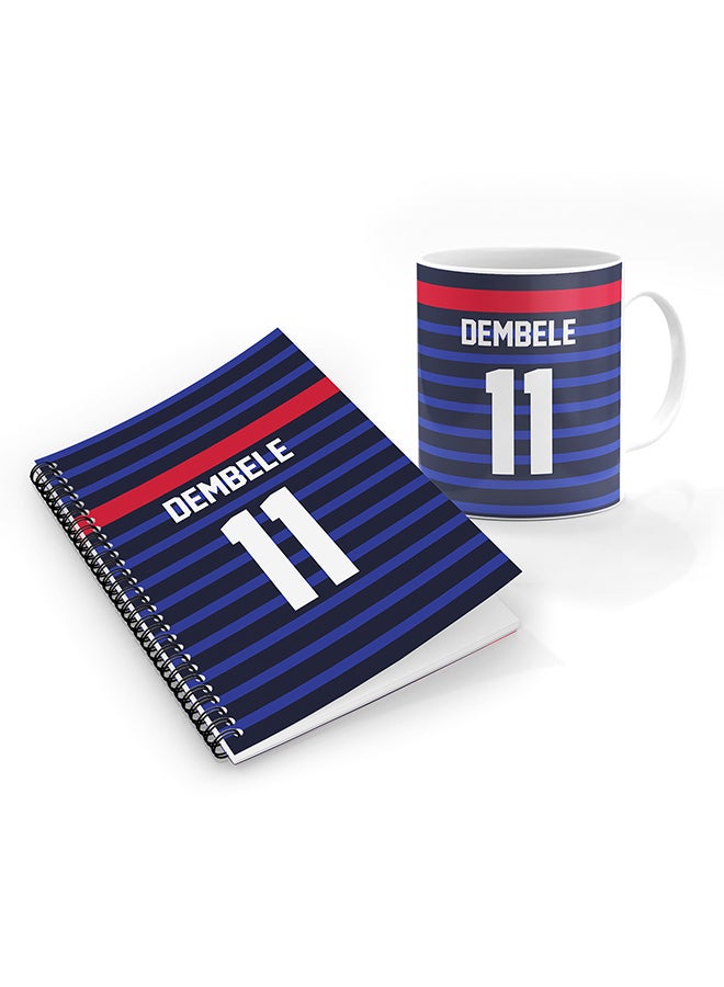 Stylizedd Designer Printed Coffee Mug + A5 Spiral Notebook Memo Notepad Journal Personalised Combo Gift Set Football Team - France,Dembele