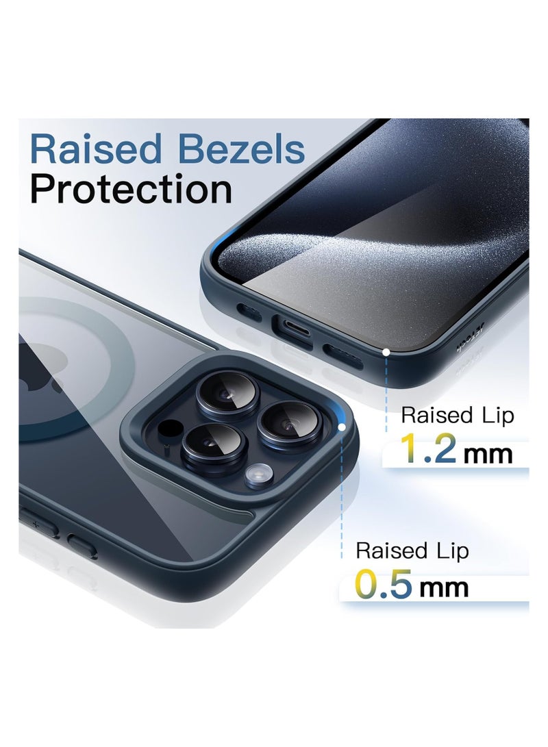 Magnetic Case for iPhone 15 Pro Max 6.7-Inch Compatible with MagSafe, Shockproof Phone Bumper Cover, Solid Color Matte TPU Frame, Anti-Scratch Clear Back (Blue Titanium)  - Image 2