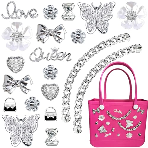 Everfunny Charms for Bogg Bag,Pearls,Butterfly Flowers and Chain for Bogg Bag Accessories Charms(20 pcs) - Image 1