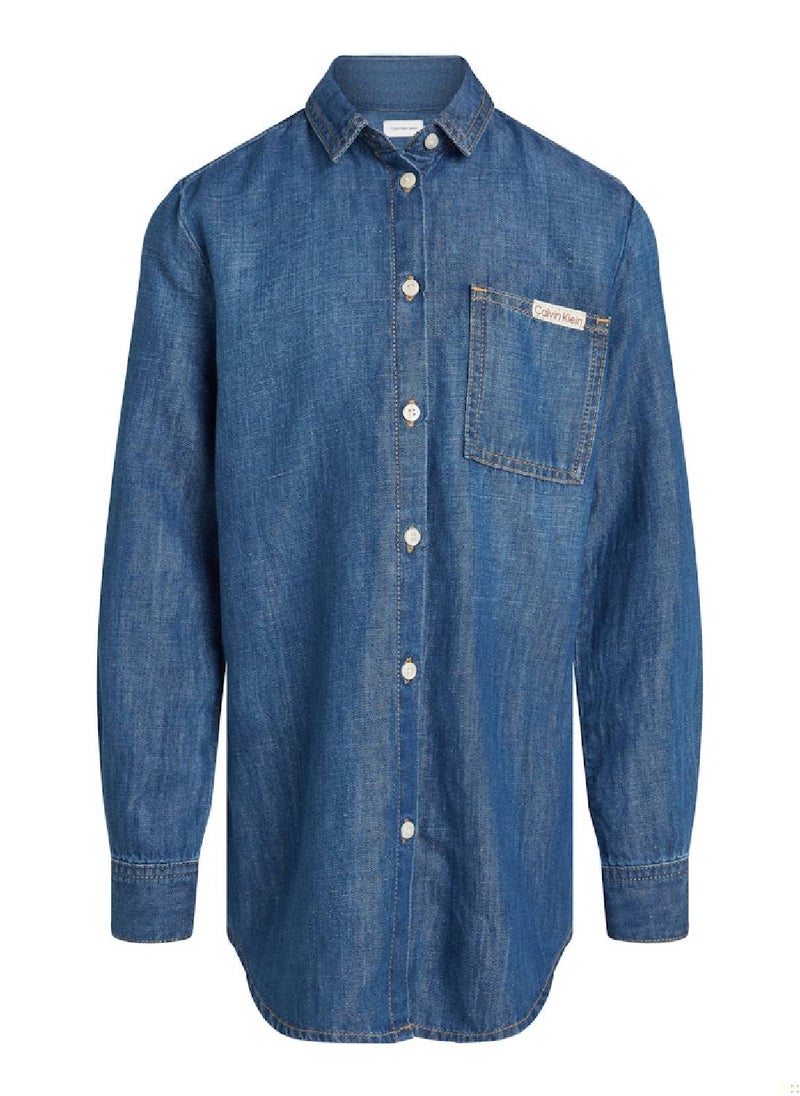 Calvin Klein Jeans Girls' Denim Shirt - Cotton, Blue  - Image 2