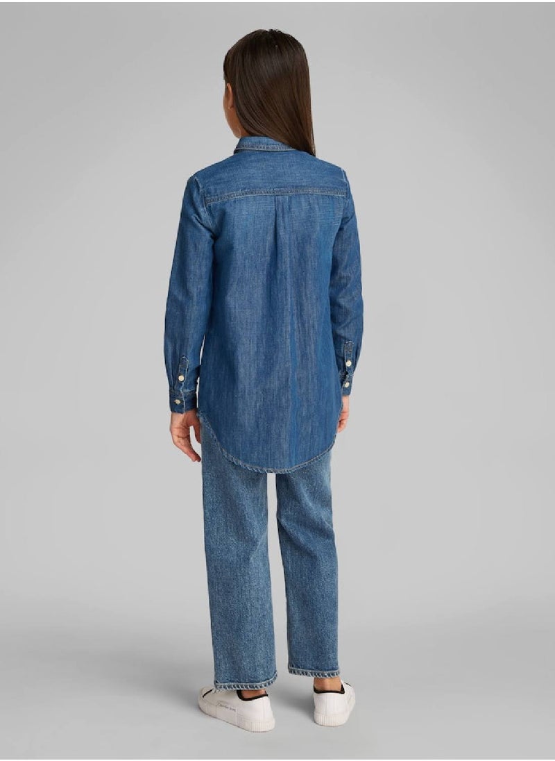 Calvin Klein Jeans Girls' Denim Shirt - Cotton, Blue  - Image 3