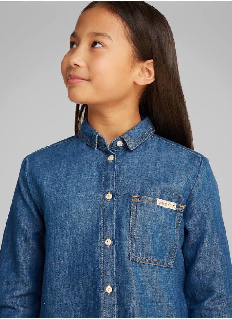 Calvin Klein Jeans Girls' Denim Shirt - Cotton, Blue  - Image 4