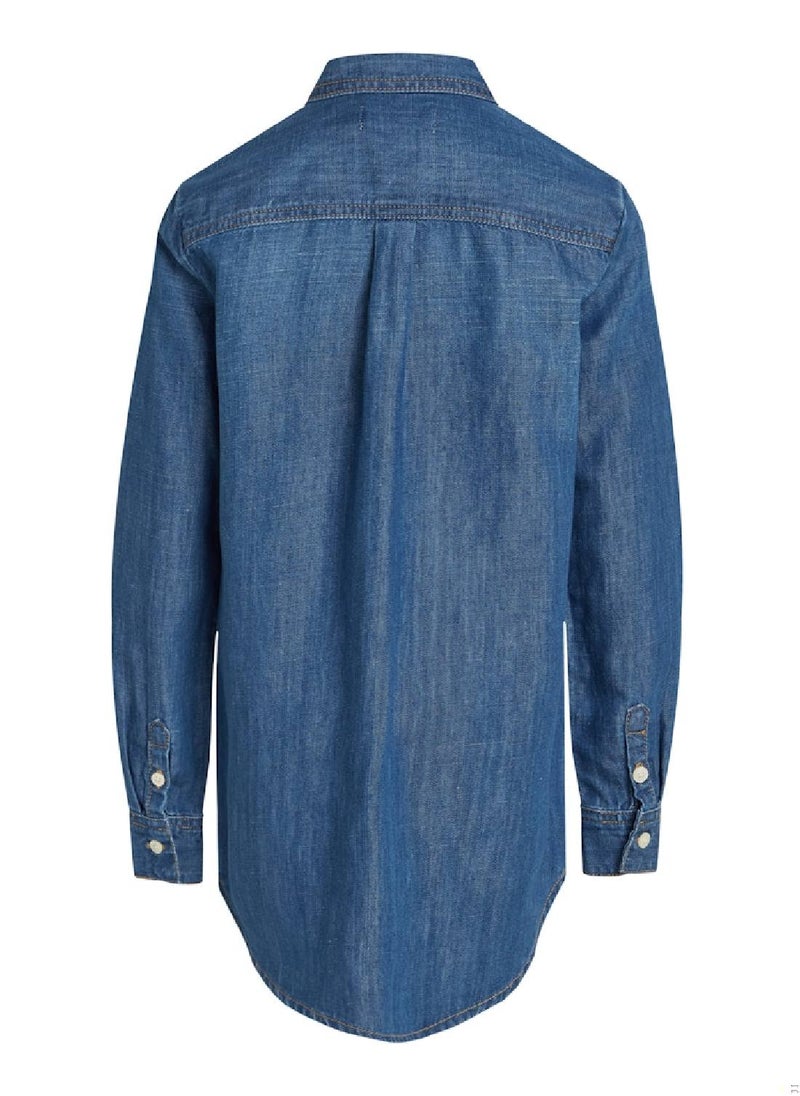 Calvin Klein Jeans Girls' Denim Shirt - Cotton, Blue  - Image 5