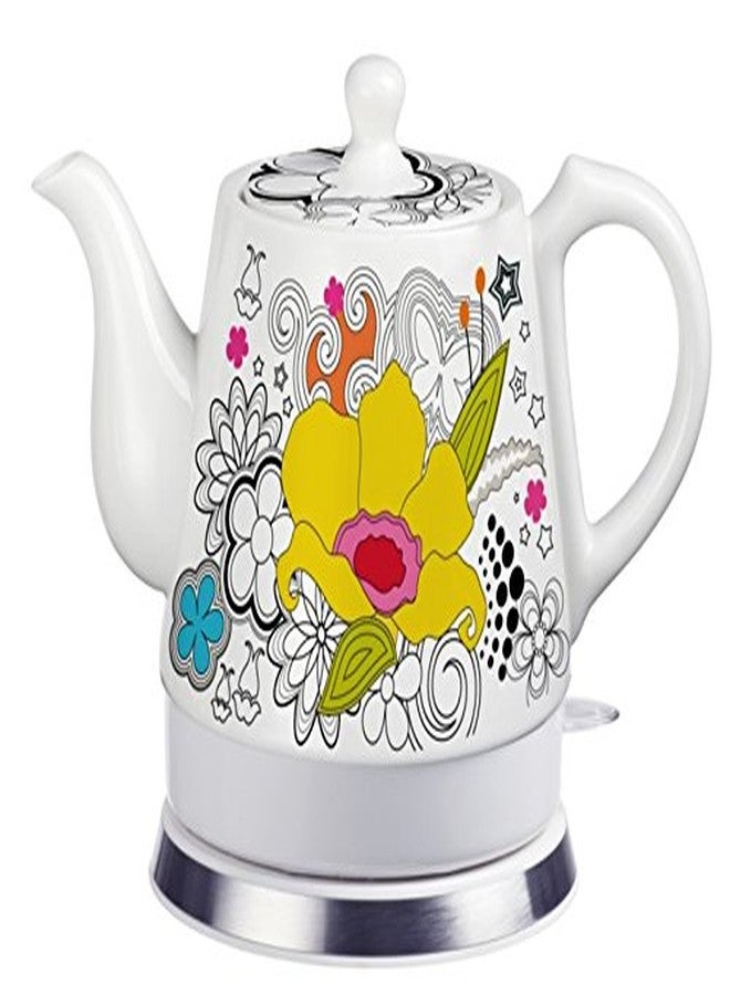 FixtureDisplays® Teapot, Ceramic, Teamaker, Large Yellow Flower 12039NEW-NPF - Image 1