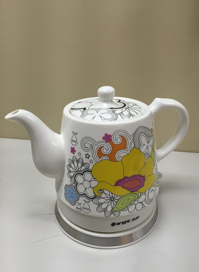 FixtureDisplays® Teapot, Ceramic, Teamaker, Large Yellow Flower 12039NEW-NPF - Image 5