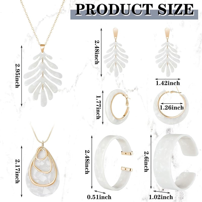 Excefore Acrylic Jewelry Set, Marble Texture Floral Acrylic Jewelry Set for Women, Statement Earrings, Necklace, and Bracelet Set (1 Sets) - Image 3