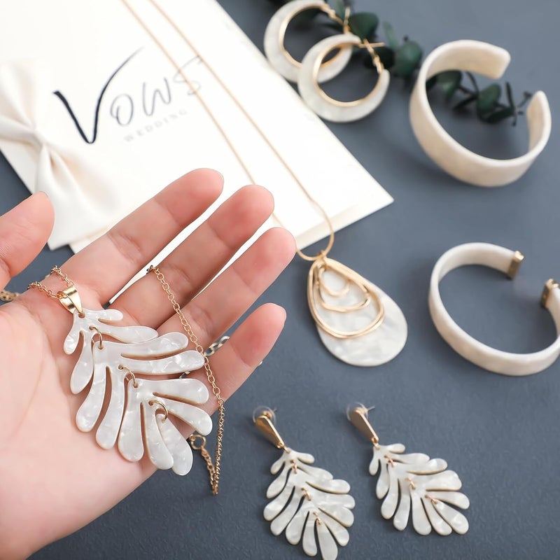 Excefore Acrylic Jewelry Set, Marble Texture Floral Acrylic Jewelry Set for Women, Statement Earrings, Necklace, and Bracelet Set (1 Sets) - Image 4