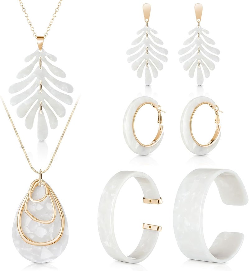 Excefore Acrylic Jewelry Set, Marble Texture Floral Acrylic Jewelry Set for Women, Statement Earrings, Necklace, and Bracelet Set (1 Sets) - Image 1
