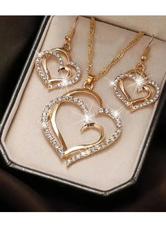 Goolsky 1 Pair Of Earrings + 1 Necklace French Romantic Style Jewelry Set Sparkling Heart Design Silvery Or Golden Make Your Call Gift For Her  - Image 1