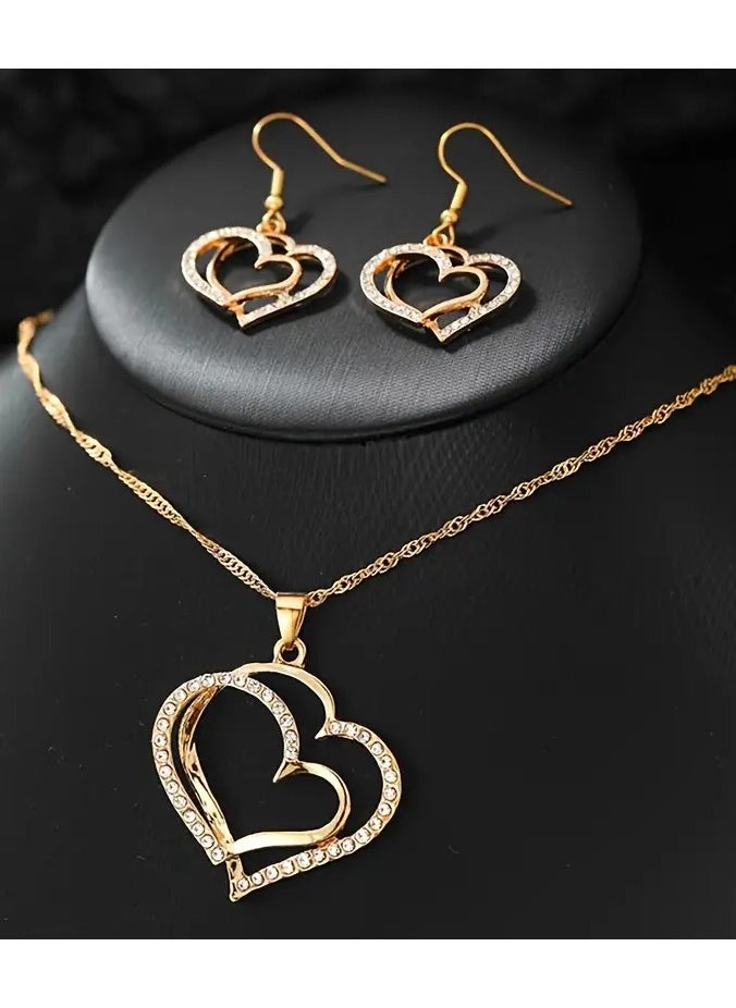Goolsky 1 Pair Of Earrings + 1 Necklace French Romantic Style Jewelry Set Sparkling Heart Design Silvery Or Golden Make Your Call Gift For Her  - Image 2