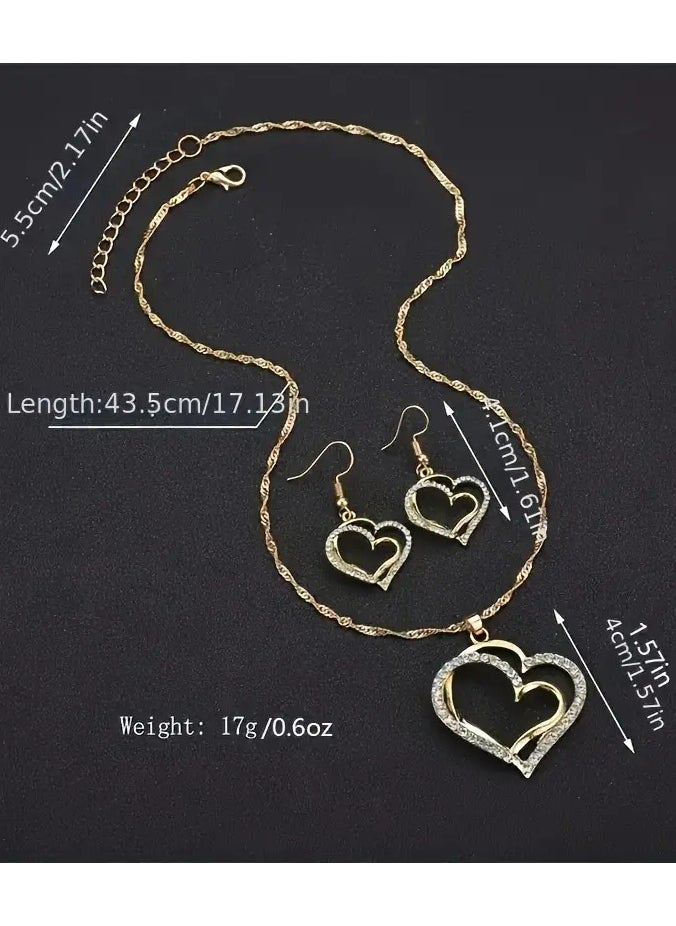 Goolsky 1 Pair Of Earrings + 1 Necklace French Romantic Style Jewelry Set Sparkling Heart Design Silvery Or Golden Make Your Call Gift For Her  - Image 3