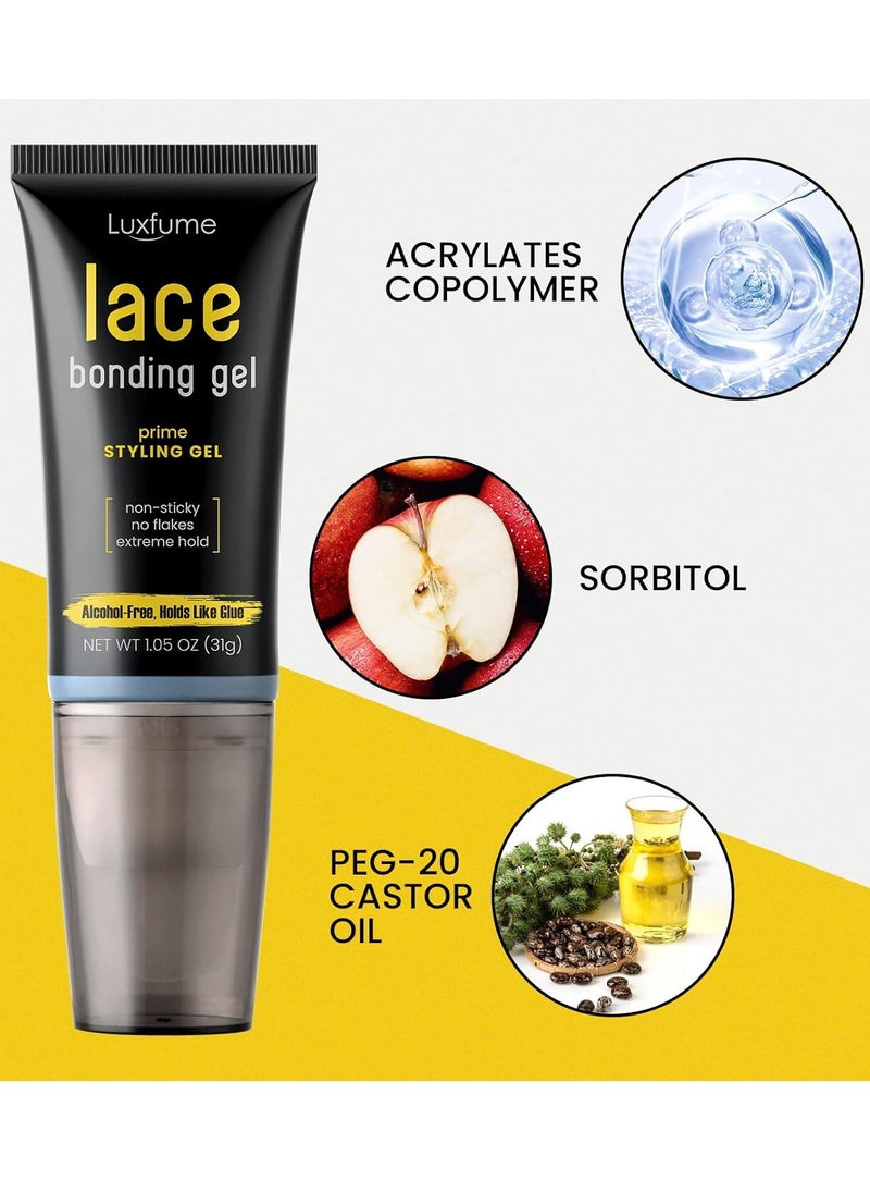 Luxfume Lace Bonding Gel Wig Glue Lace Bond Glue New Brush Head Design Bold Hold Lace Adhesive Gelly Strong Hold Clear Formula Temporary Daily Hold for Lace Front Wigs and Hair  - Image 2