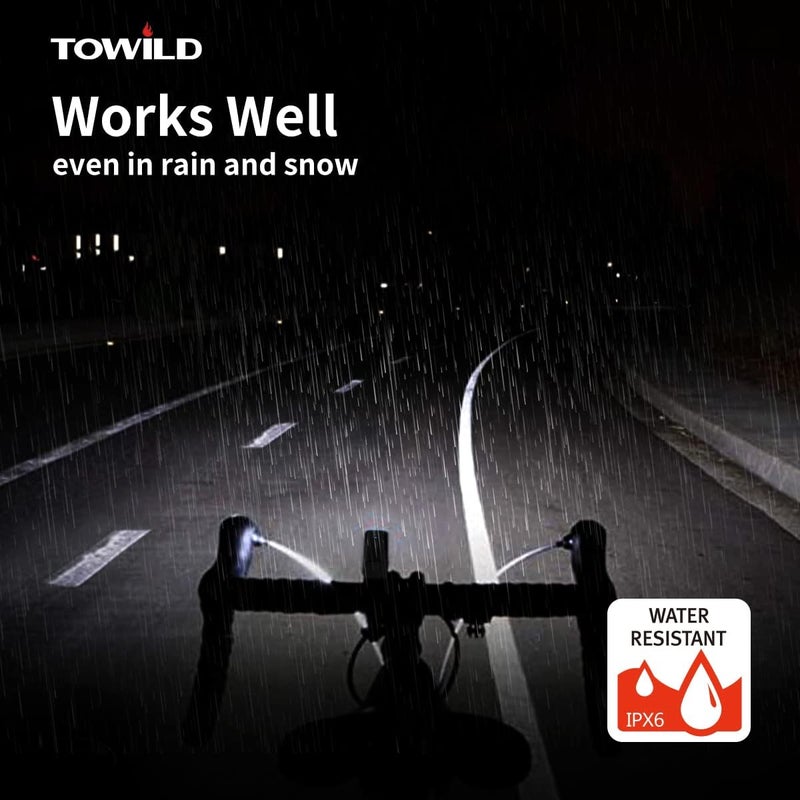 TOWILD CL1200 Bicycle Front Headlight with 1200 Lumens - High-Power Bike Light for Night Riding and Road Safety - USB Rechargeable Waterproof LED Light with Garmin/GoPro Mount Support - Image 5