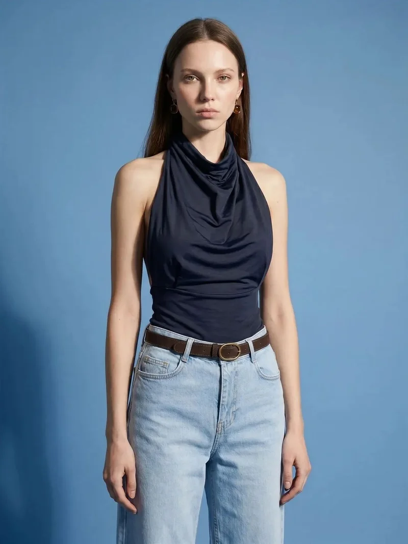 ديلفين Dilvin Fitted Sleeveless Cowl Neck Blouse