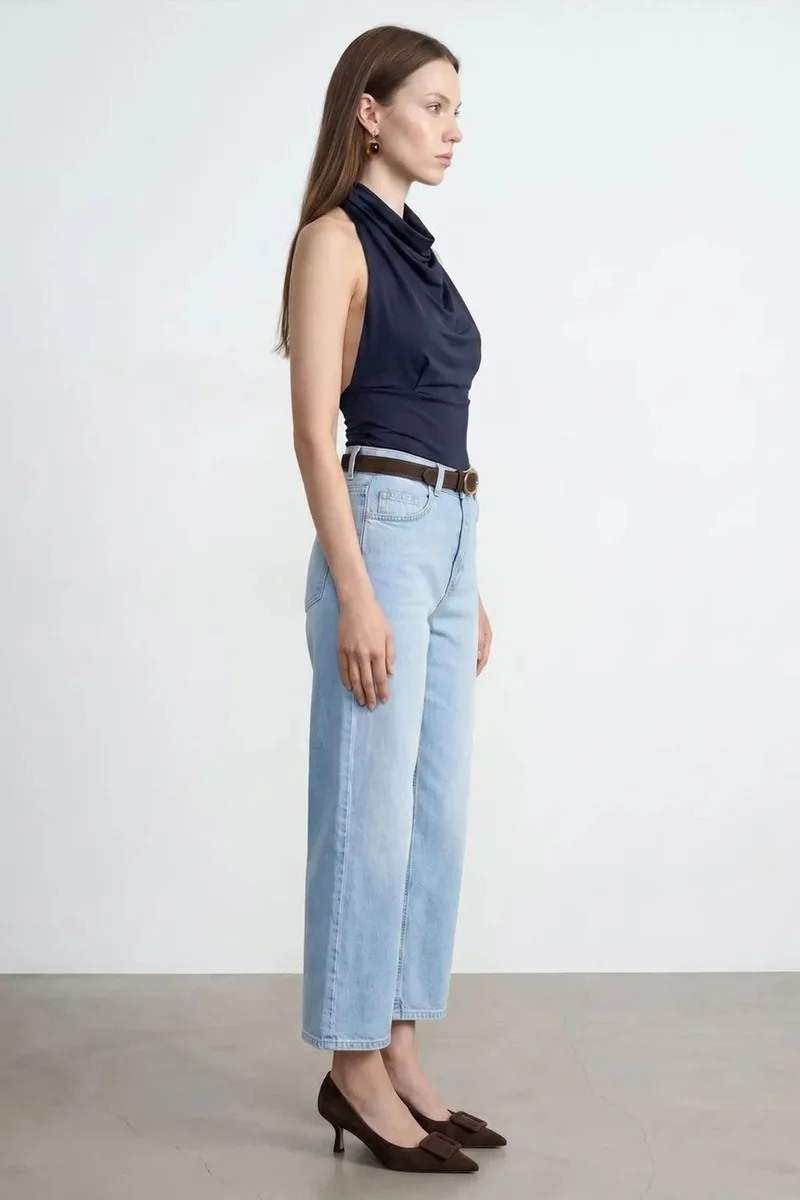 Dilvin Navy Blue DILVIN Fitted Sleeveless Cowl Neck Blouse for Women | Best Price UAE