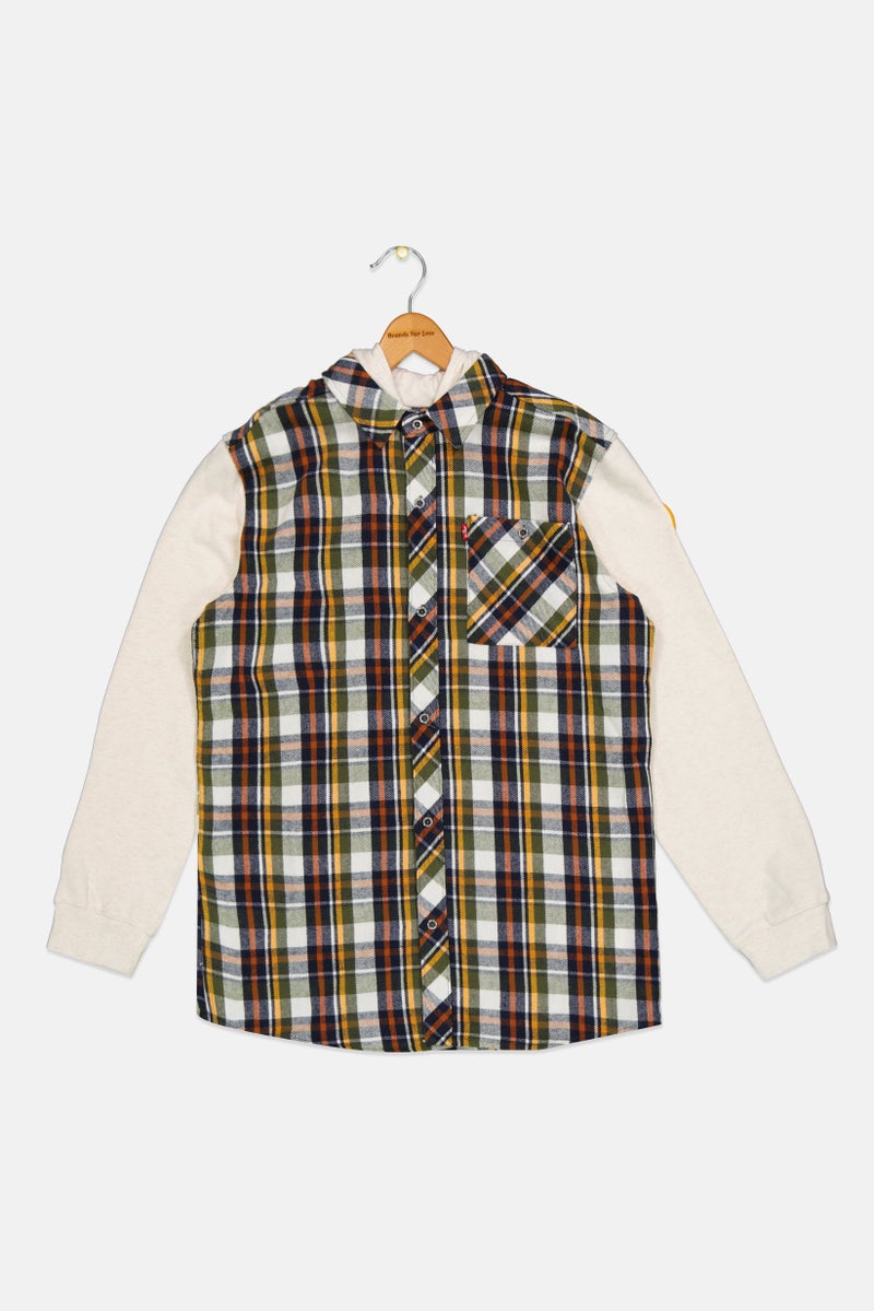 Levi's Kids Boy Checkered Jacket Shirt, Cream - Image 1