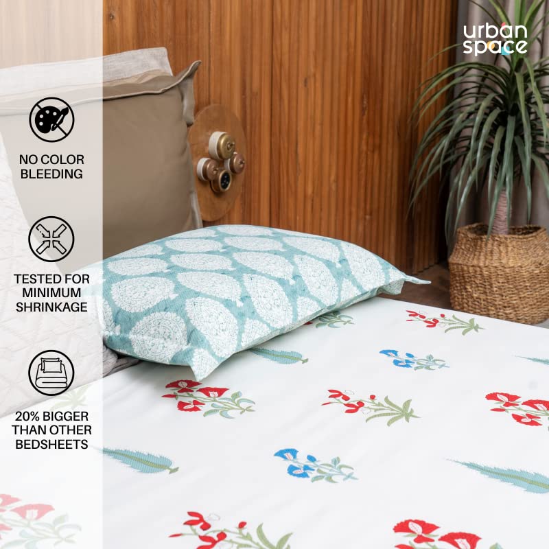 Urban Space Regal 100% Cotton 200 TC Printed Elastic Fitted Bedsheets King Size with 2 Pillow Covers (Size 72 x 78 inches, High Garden Red) - Image 3