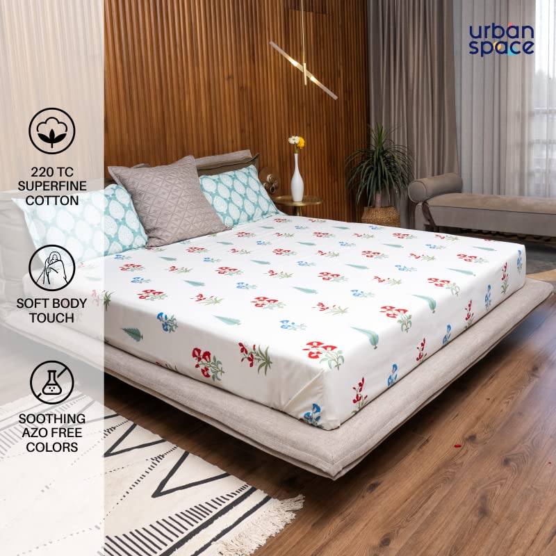 Urban Space Regal 100% Cotton 200 TC Printed Elastic Fitted Bedsheets King Size with 2 Pillow Covers (Size 72 x 78 inches, High Garden Red) - Image 2