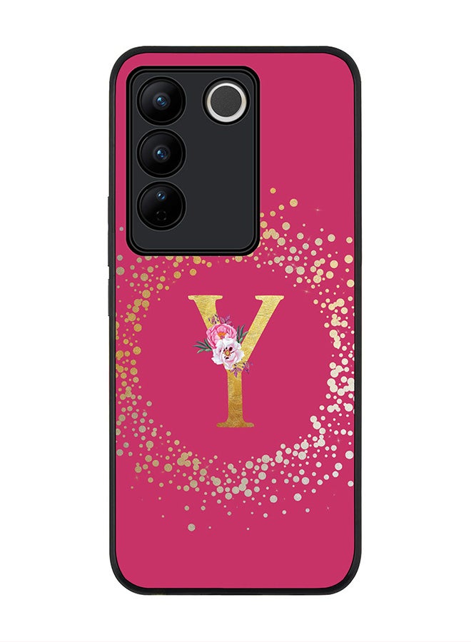 Stylizedd Rugged Black Edge case for Vivo V27 /Vivo V27 Pro /Vivo S16, Slim fit Soft Case Custom Monogram Initial Letter Floral Pattern Alphabet -Y (Dark Pink Rose) - Image 1