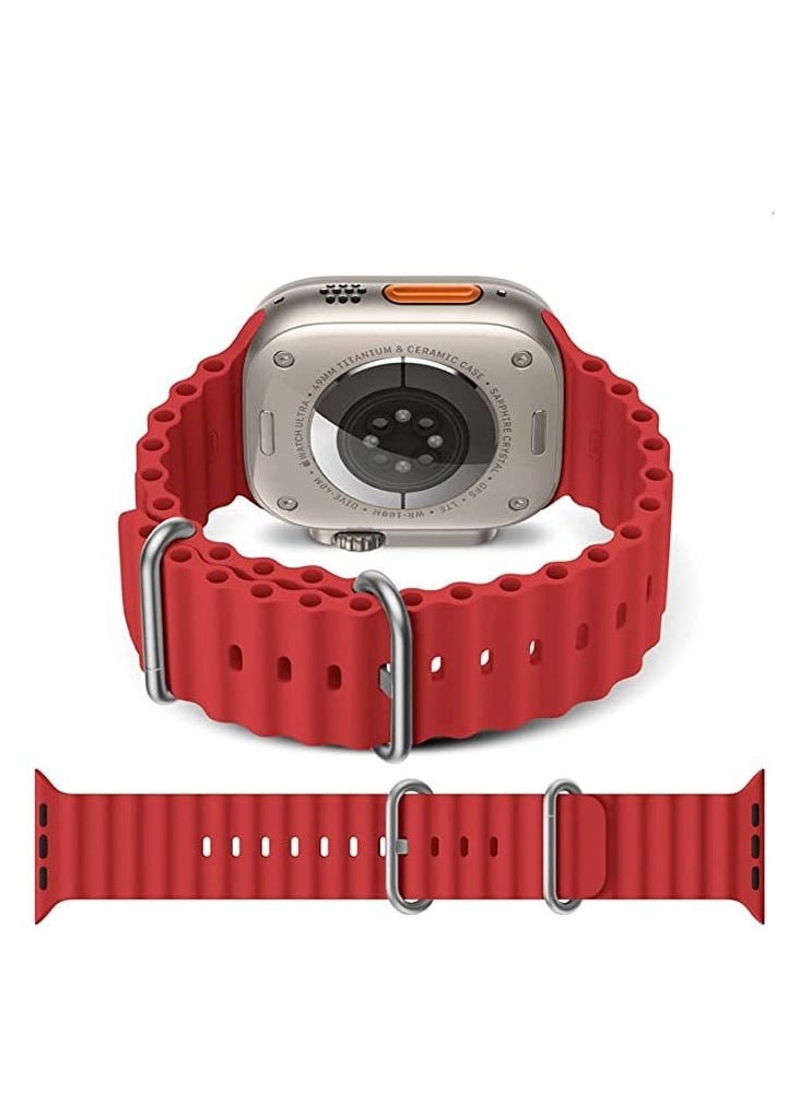 ten.tech - Ten Tech Silicone Band for Apple Watch Ultra/Ultra 2 49mm 45mm 44mm 42mm, Waterproof Soft Silicone Sports Band for iWatch Ultra SE 8/7/6/5/4/3/2/1, red - Image 1