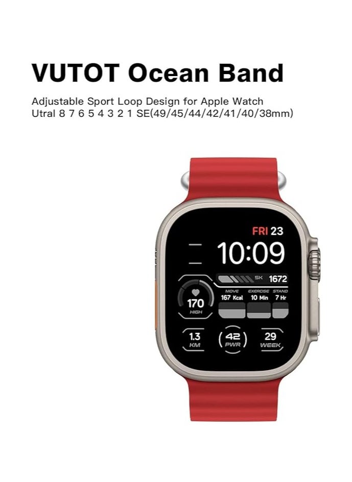 ten.tech - Ten Tech Silicone Band for Apple Watch Ultra/Ultra 2 49mm 45mm 44mm 42mm, Waterproof Soft Silicone Sports Band for iWatch Ultra SE 8/7/6/5/4/3/2/1, red - Image 1