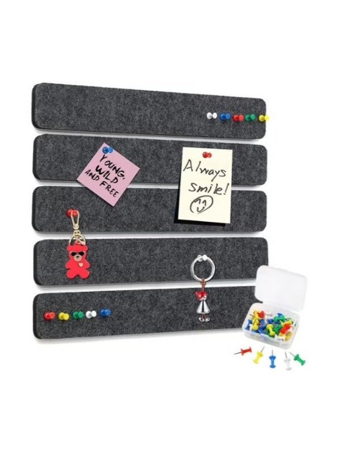 Fanski 5 Pack Bulletin Board Strips, COIDEA Felt Pin Board Bar with 40 Push Pins Self-Adhesive Felt Bulletin Board for Office School Home Wall Decoration, for Organize Memo, Photos, Display  - Image 1