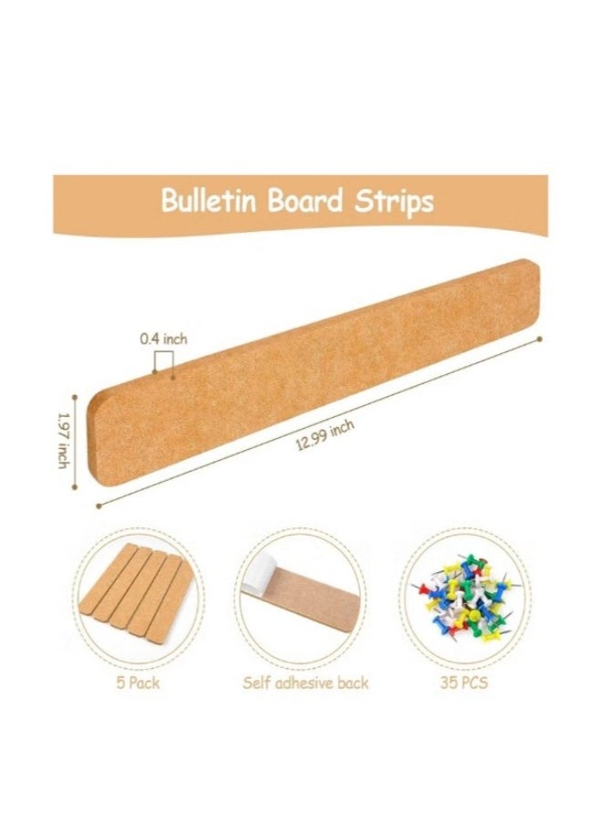 Fanski 5 Pack Bulletin Board Strips, COIDEA Felt Pin Board Bar with 40 Push Pins Self-Adhesive Felt Bulletin Board for Office School Home Wall Decoration, for Organize Memo, Photos, Display  - Image 2