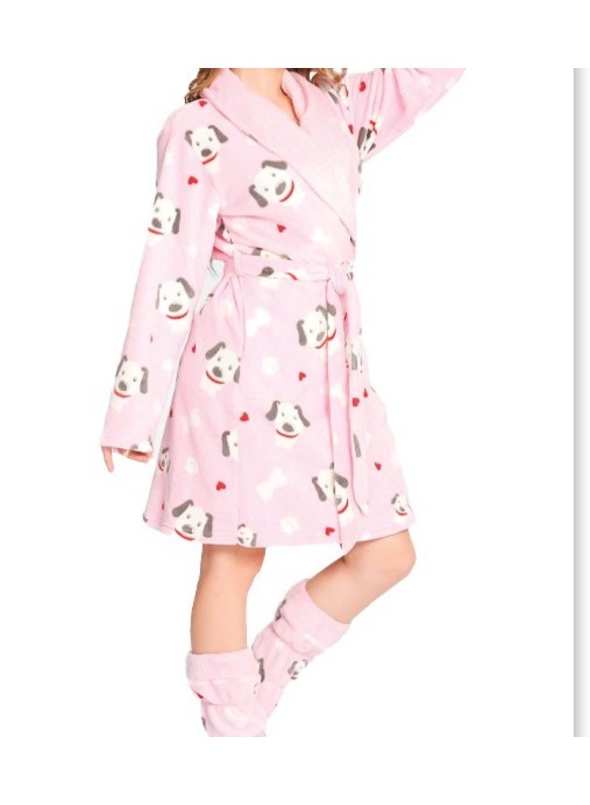 Dadoush Dadosh Women's Bathrobe Soft Bathrobe Warm Winter Nightsuit Pink Blue with Matching Socks Women Nightgown - Image 2