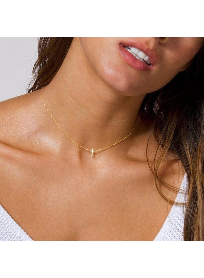 KICKGY Cross Necklace for Womendainty 14K Plated Pendant Simple Necklaces Cute Choker Trendy Jewelry Gifts, Women, Gold, Small - Image 2