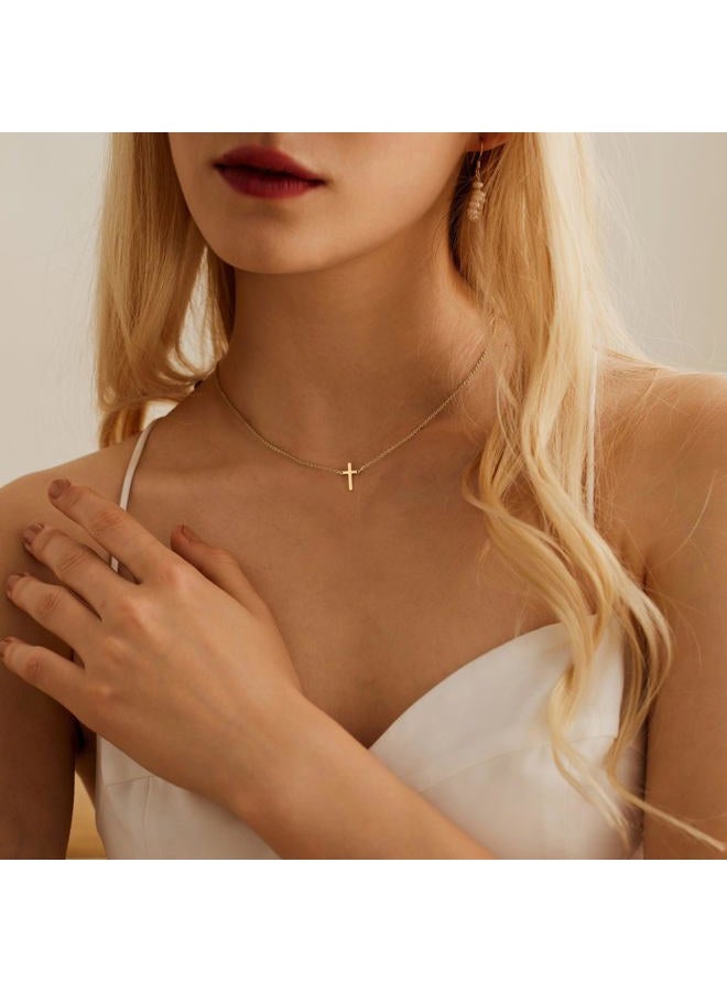 KICKGY Cross Necklace for Womendainty 14K Plated Pendant Simple Necklaces Cute Choker Trendy Jewelry Gifts, Women, Gold, Small - Image 3