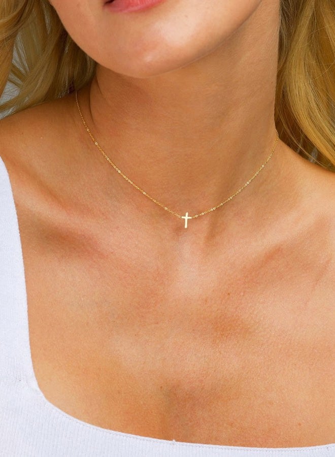 KICKGY Cross Necklace for Womendainty 14K Plated Pendant Simple Necklaces Cute Choker Trendy Jewelry Gifts, Women, Gold, Small - Image 4