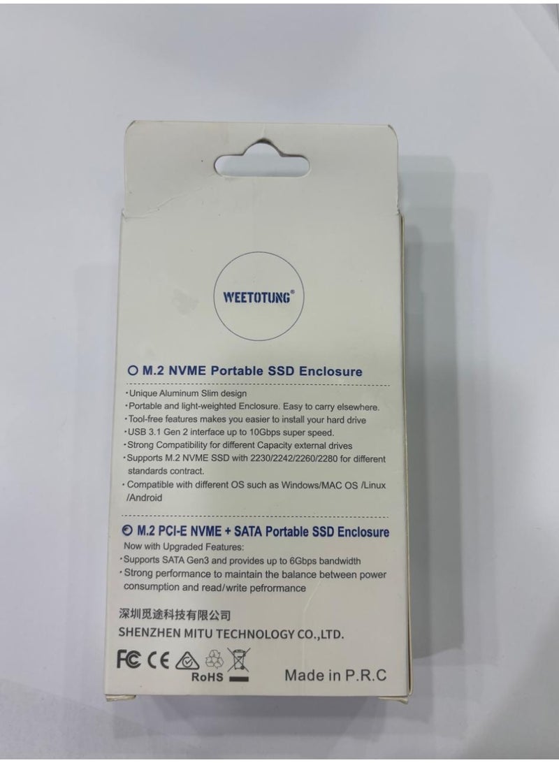 WEETOTUNG M,2NVME PROTABLE SSD ENCLOSURE SUB 3.1 GEN2 PCI GEN3X2 - Image 2