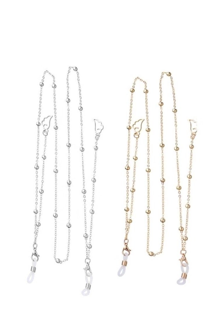 2-قطعة أجنحة سلاسل النظارات مع مشابك، حامل حزام النظارات النظارات، سلسلة التجنيب نظارات، قناع الوجه، الحبل قابل للتعديل سلسلة معلقة (ذهبي وفضي)