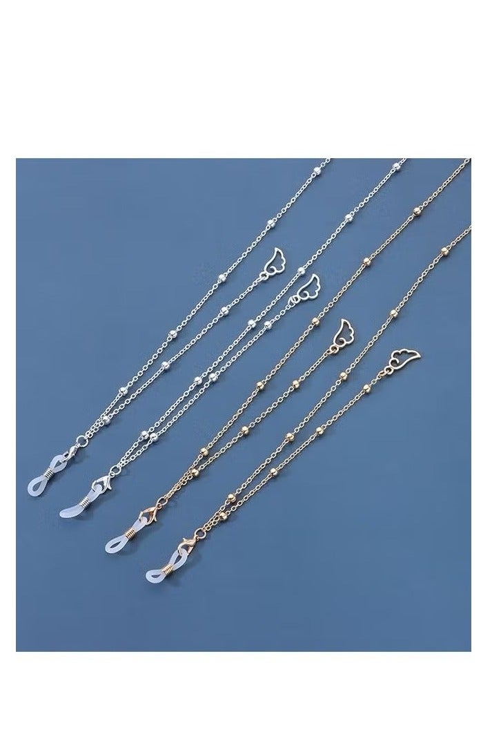 2-قطعة أجنحة سلاسل النظارات مع مشابك، حامل حزام النظارات النظارات، سلسلة التجنيب نظارات، قناع الوجه، الحبل قابل للتعديل سلسلة معلقة (ذهبي وفضي)