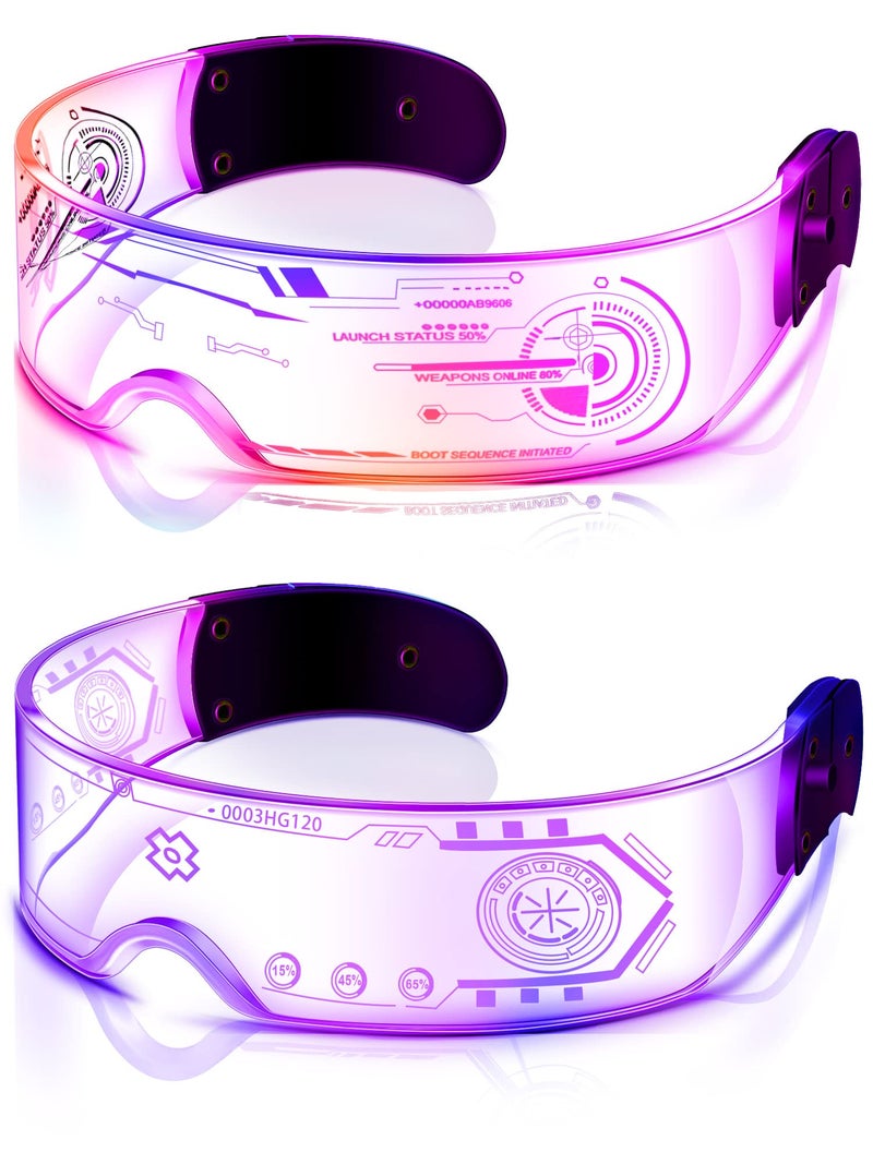 TOODOO 2 Pairs LED Visor Glasses 7 Colors Futuristic Glasses Light up Punk Accessories for Rave Party Costume(Trendy Style) - Image 1