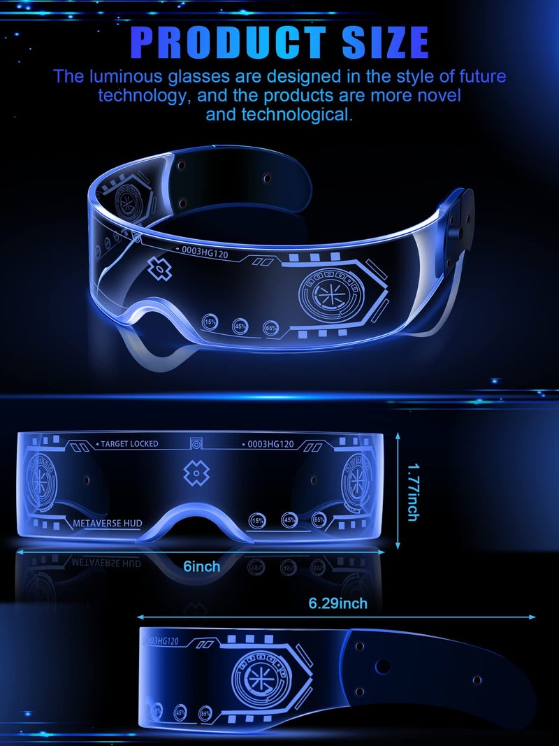 TOODOO 2 Pairs LED Visor Glasses 7 Colors Futuristic Glasses Light up Punk Accessories for Rave Party Costume(Trendy Style) - Image 4